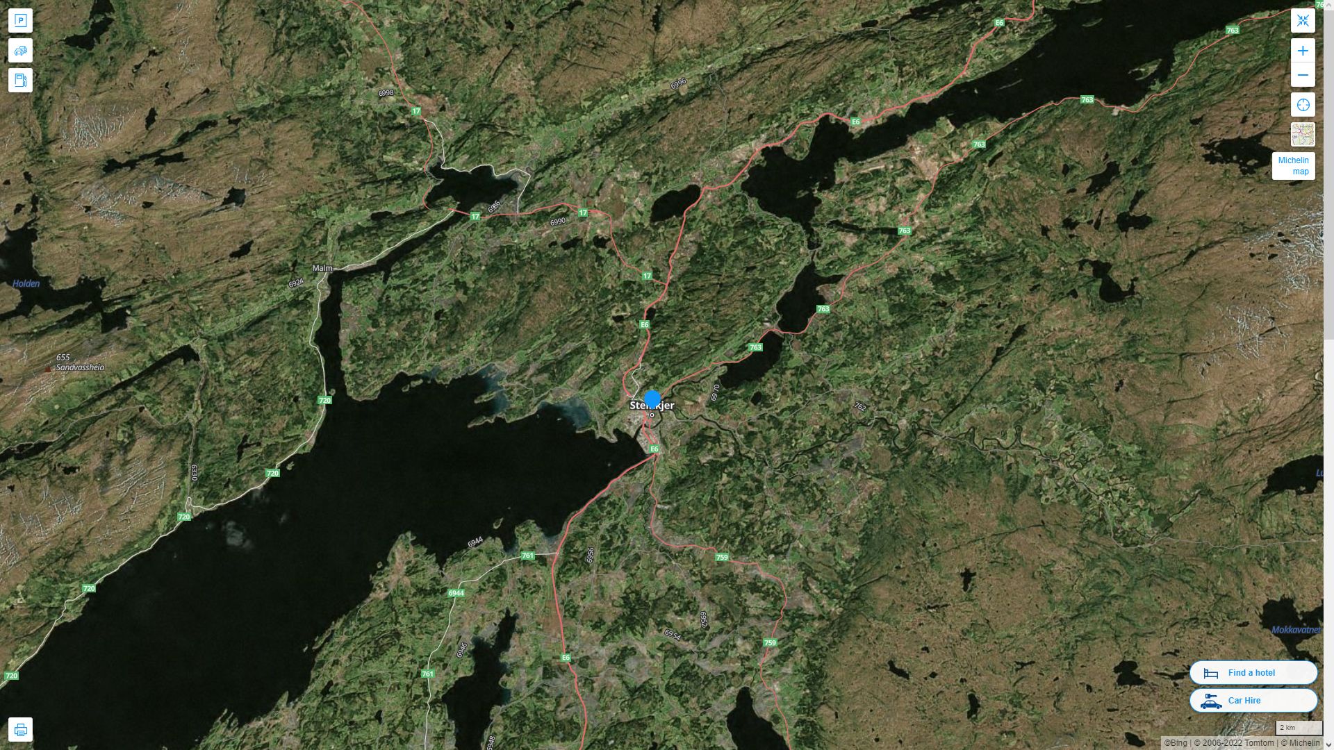 Steinkjer Highway and Road Map with Satellite View